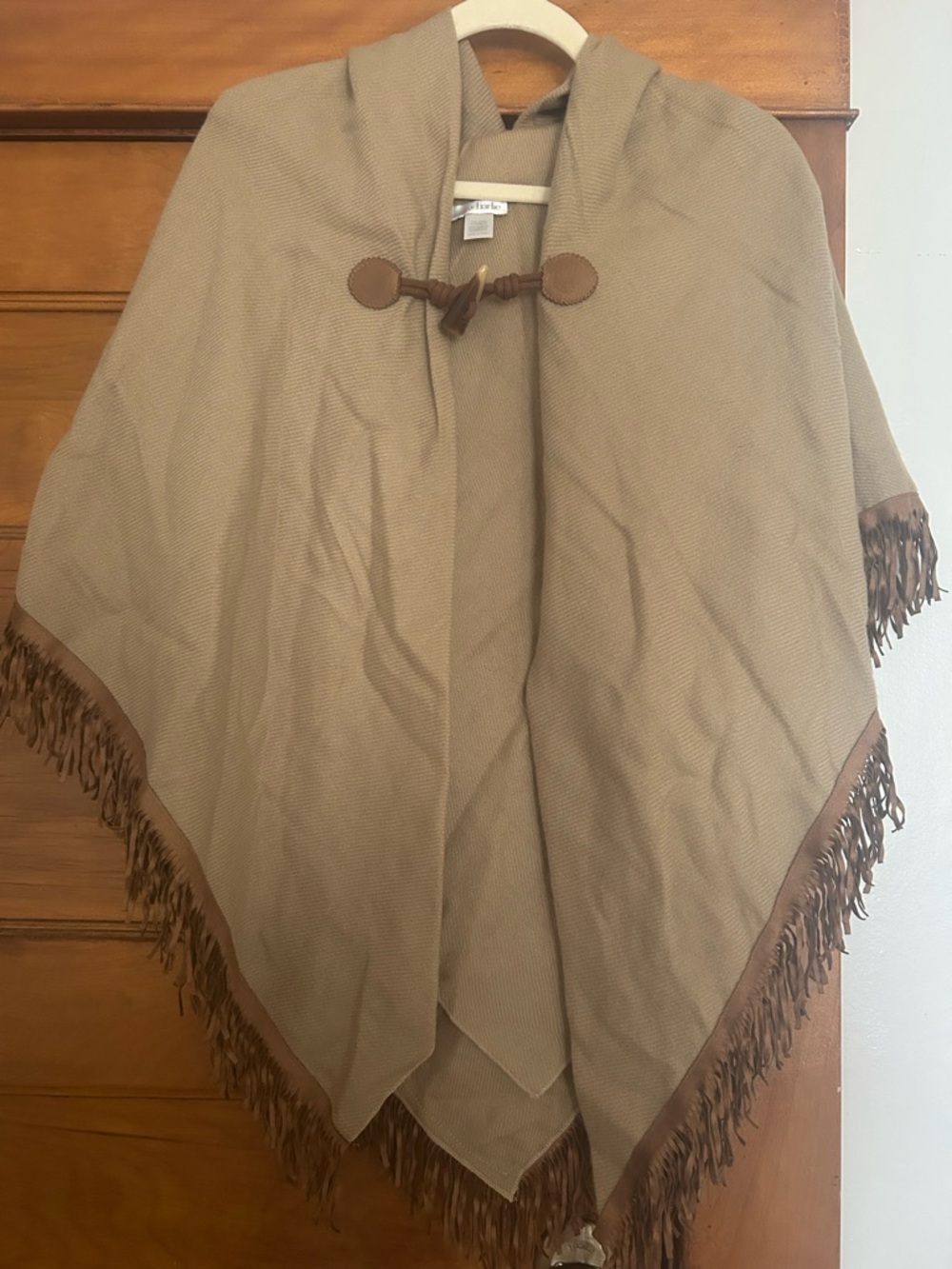 2012 Charming Charlie Tan Fringe Poncho